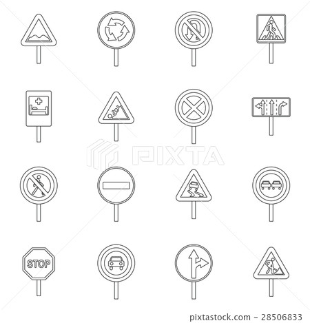 Different road signs icons set, outline style Different road signs icons set, outline style 28506833