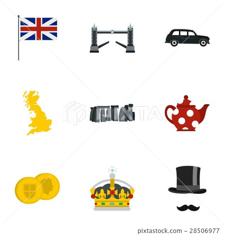 Tourism in United Kingdom icons set, flat style Tourism in United Kingdom icons set, flat style 28506977