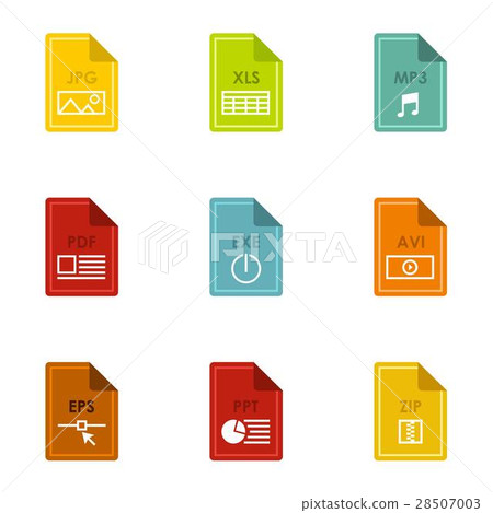 Types of files icons set, flat style Types of files icons set, flat style 28507003