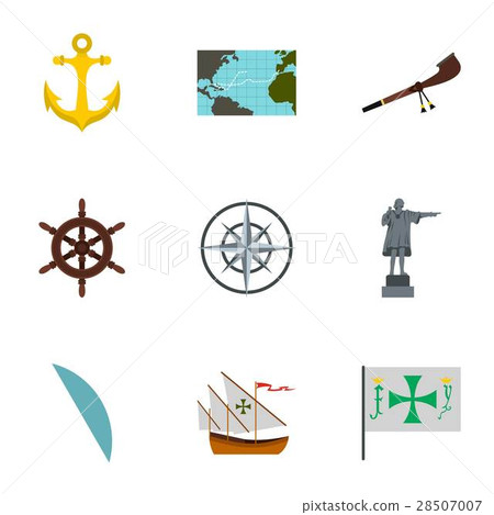 Discovery of America icons set, flat style 28507007