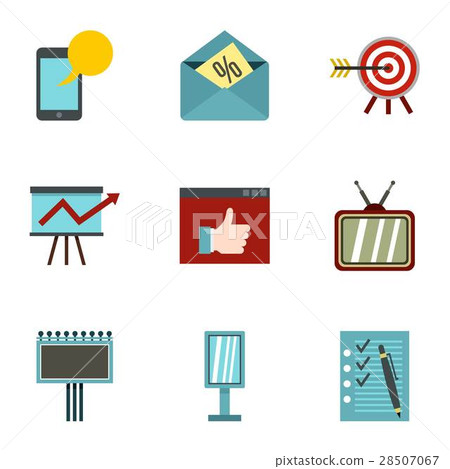 Types of advertising icons set, flat style - Stock Illustration ...