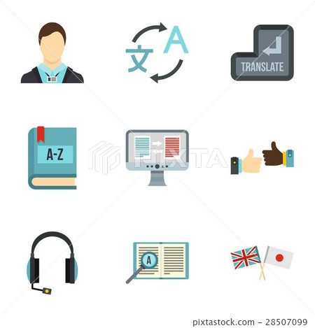 Translation of language icons set, flat style - Stock Illustration ...