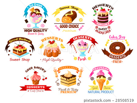 Desserts and cakes vector icons or emblems set Desserts and cakes vector icons or emblems set 28508519