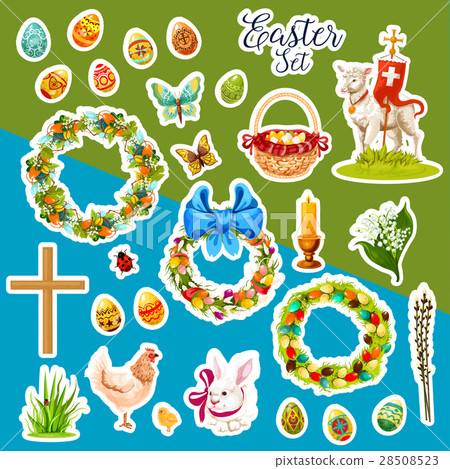 Easter sticker set with spring holiday symbols Easter sticker set with spring holiday symbols 28508523