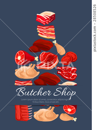 Meat and butchery products vector poster 28508526