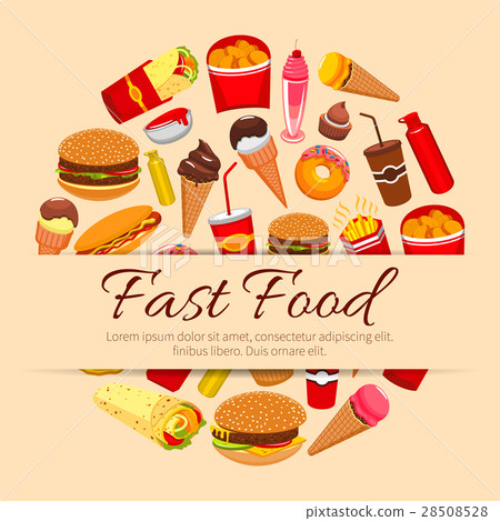 Fast food snacks and desserts vector poster 28508528