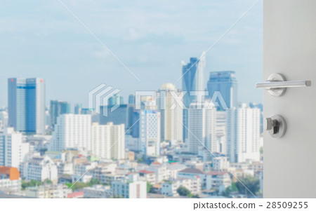 opened white door to bangkok city skyline opened white door to bangkok city skyline 28509255