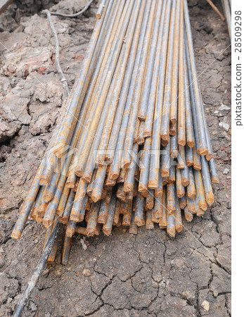 Steel rods or bars used to reinforce concrete 28509298