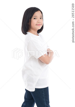Cute Asian girl in white t-shirt and jeans standin Cute Asian girl in white t-shirt and jeans standin 28511589