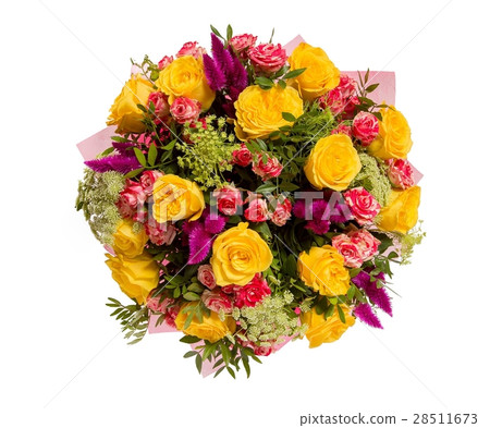 Bouquet of flowers top view on white background 28511673