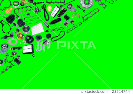 Spare parts car on the green background 28514744