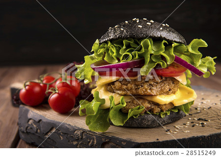 Vegan black burger with two chickpea cutlets 28515249