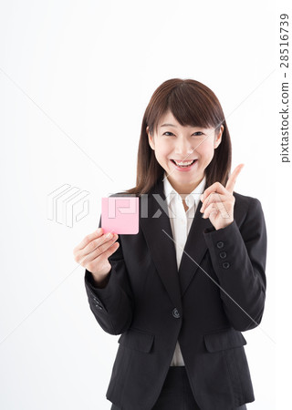 有稠粘的筆記的一名婦女 28516739