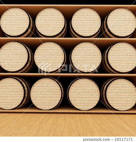 wine oak barrels in store in 3D rendering wine oak barrels in store in 3D rendering 28517171