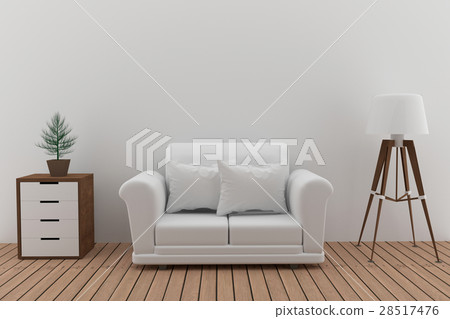 double white sofa in white room with lamp and tree 28517476