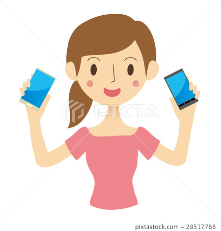 A woman holding two smartphones A woman holding two smartphones 28517768
