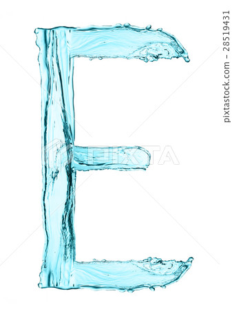 Water splash letter E with light blue color Water splash letter E with light blue color 28519431