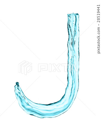 Water splash letter J with light blue color 28519441