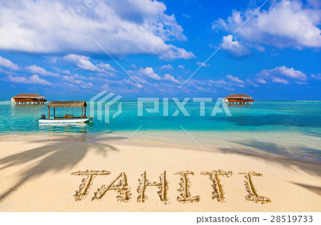 Word Tahiti on beach 28519733