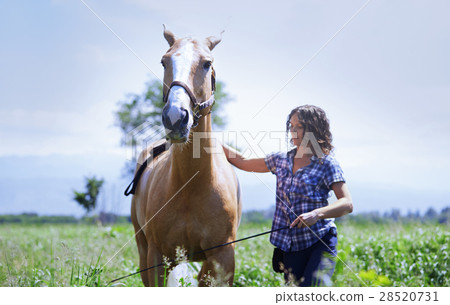 Woman training her horse Woman training her horse 28520731
