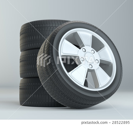 Car Tires on Gray Studio Background 28522895
