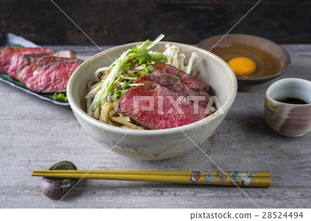 Ramen Soup with Wagyu Beef Filet in Bowl 28524494