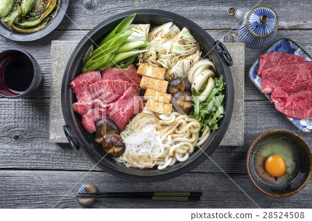 Japanese Sukiyaki in traditional Cast Iron Pot Japanese Sukiyaki in traditional Cast Iron Pot 28524508