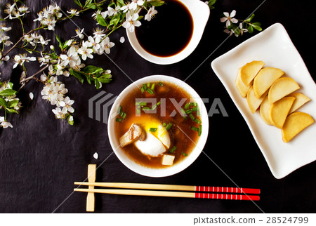 Japanese miso soup, top view Japanese miso soup, top view 28524799