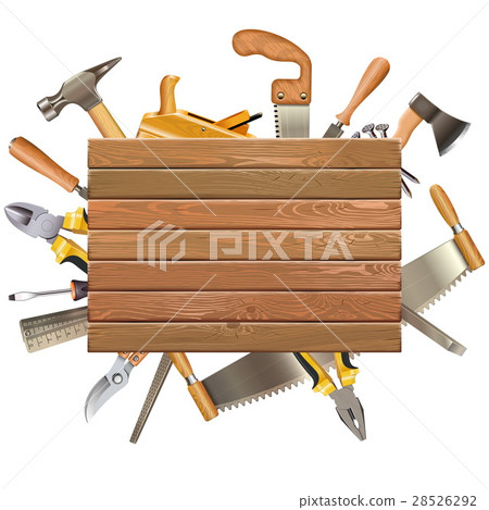 Vector Wooden Board with Hand Tools 28526292
