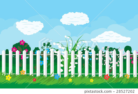 Summer nature landscape with plants and fence. 28527202