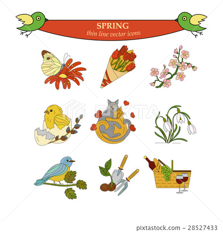 Spring thin line colored vector icons. Spring thin line colored vector icons. 28527433