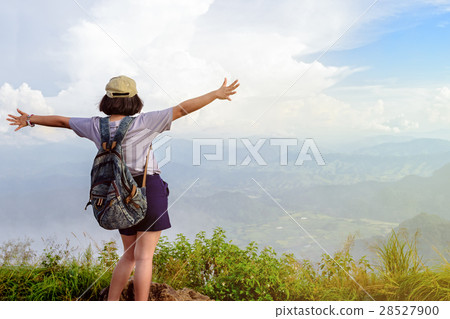 Tourist teen girl on Phu Chi Fa mountain 28527900