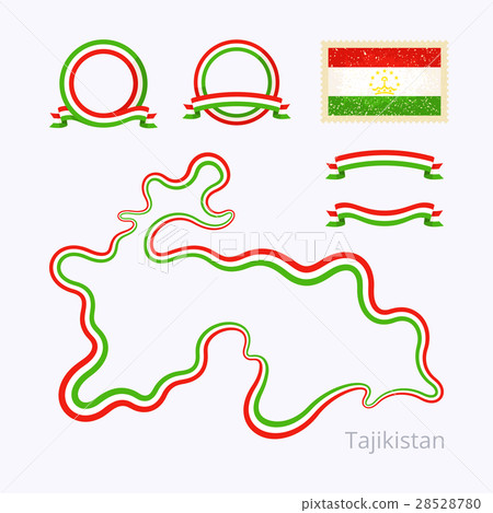 Tajikistan - Outline Map and Ribbons 28528780