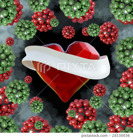 Flying red chopped heart with the white ribbon and Flying red chopped heart with the white ribbon and 28530036