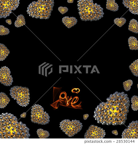 metal Gold hearts made of spheres isolated on 28530144