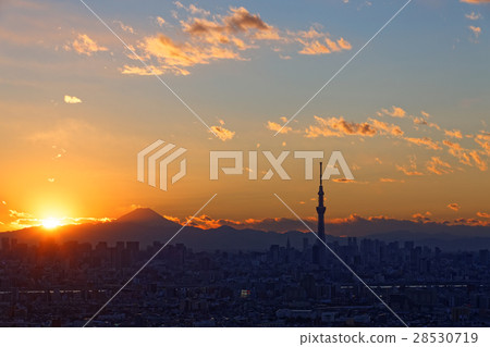 Fuji at dusk and Tokyo sky tree Fuji at dusk and Tokyo sky tree 28530719