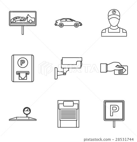 Parking station icons set, outline style 28531744