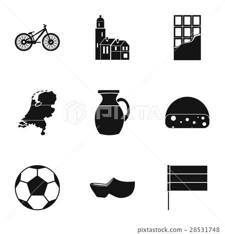 Country Holland icons set, simple style 28531748