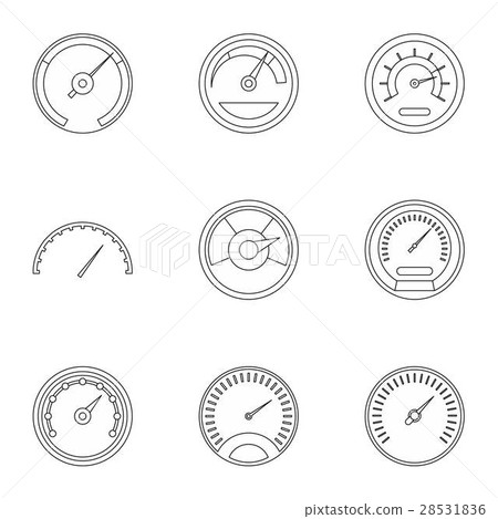 Engine speedometer icons set, outline style Engine speedometer icons set, outline style 28531836