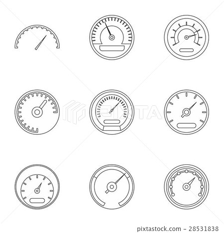 Types of speedometers icons set, outline style Types of speedometers icons set, outline style 28531838