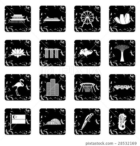 Singapore set icons, grunge style 28532169