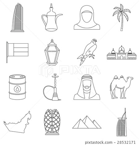 UAE travel icons set, outline style 28532171