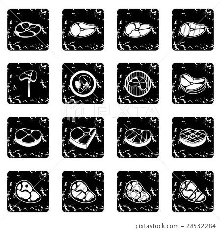 Steak set icons, grunge style 28532284
