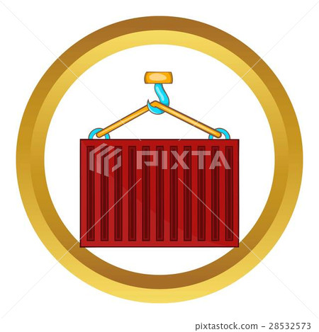 Crane lifts red container vector icon 28532573