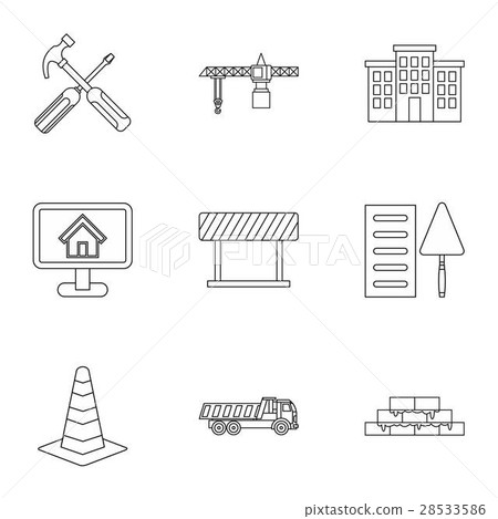 Construction tools icons set, outline style Construction tools icons set, outline style 28533586