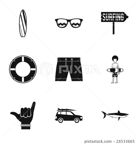 Surfing in sea icons set, simple style 28533665