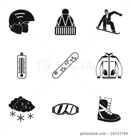 Vacation in mountains icons set, simple style 28533789