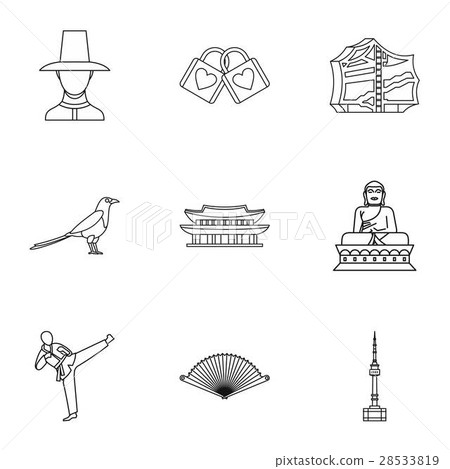Country of South Korea icons set, outline style Country of South Korea icons set, outline style 28533819