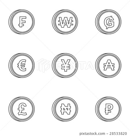 Currency icons set, outline style Currency icons set, outline style 28533820