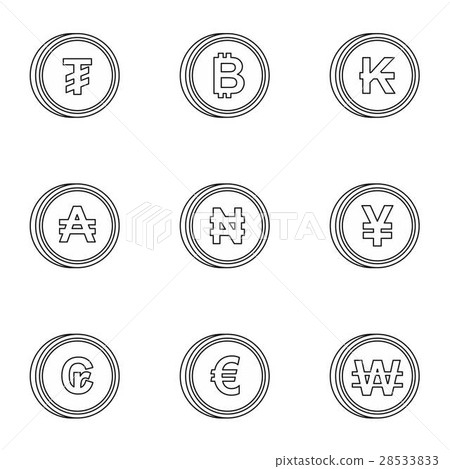 Money of countries icons set, outline style Money of countries icons set, outline style 28533833